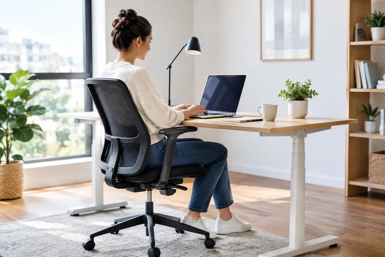 Escritorio ergonómico para teletrabajo en casa
