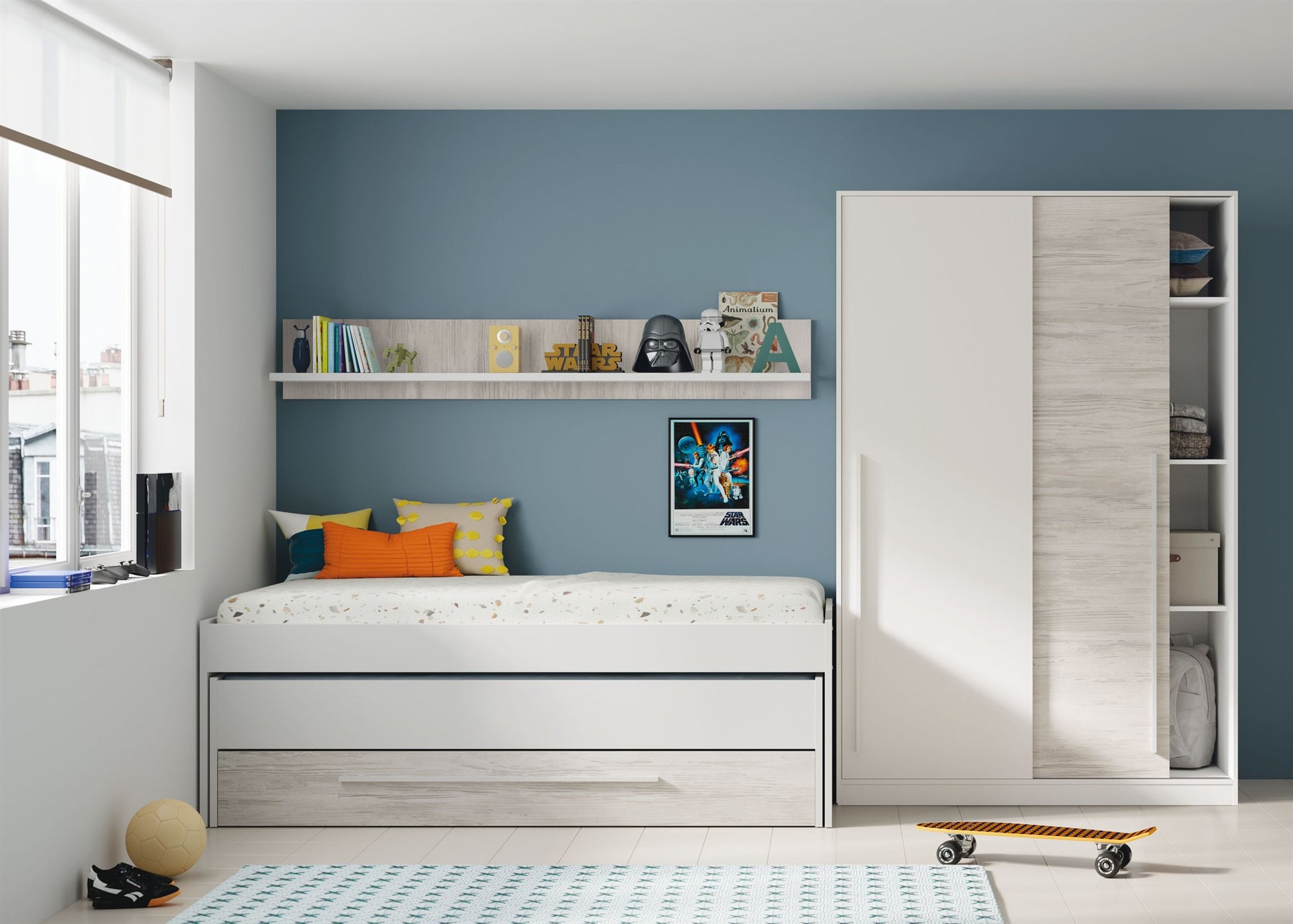 Comprar Cama Doble con Estante Elliot online en KitMuebles