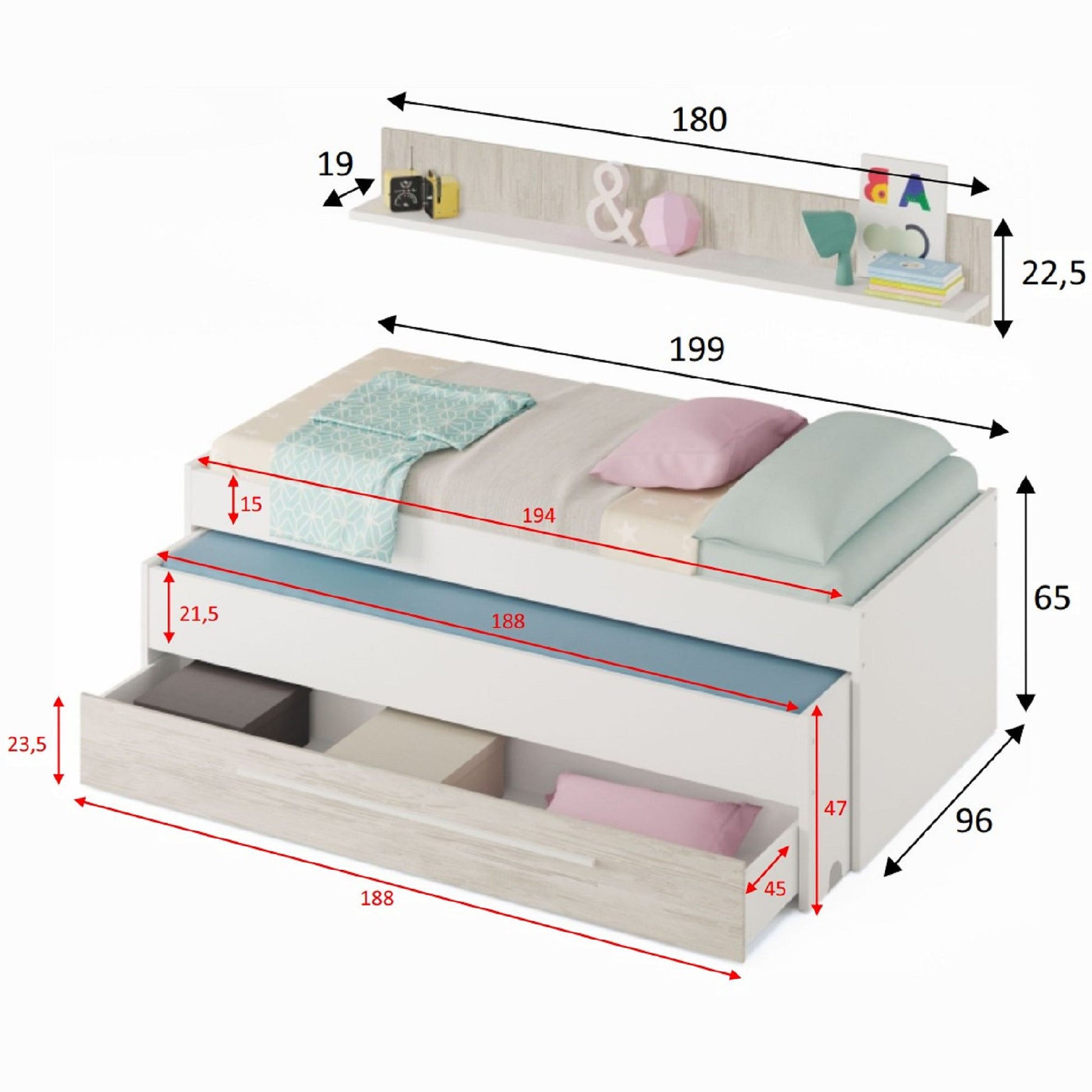 Comprar Cama Doble con Estante Elliot online en KitMuebles