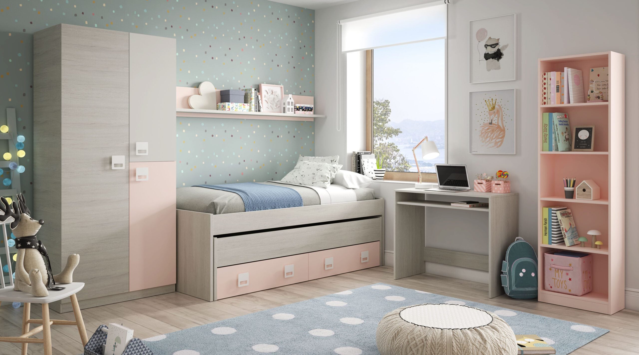 Cama Doble con Estante Nube