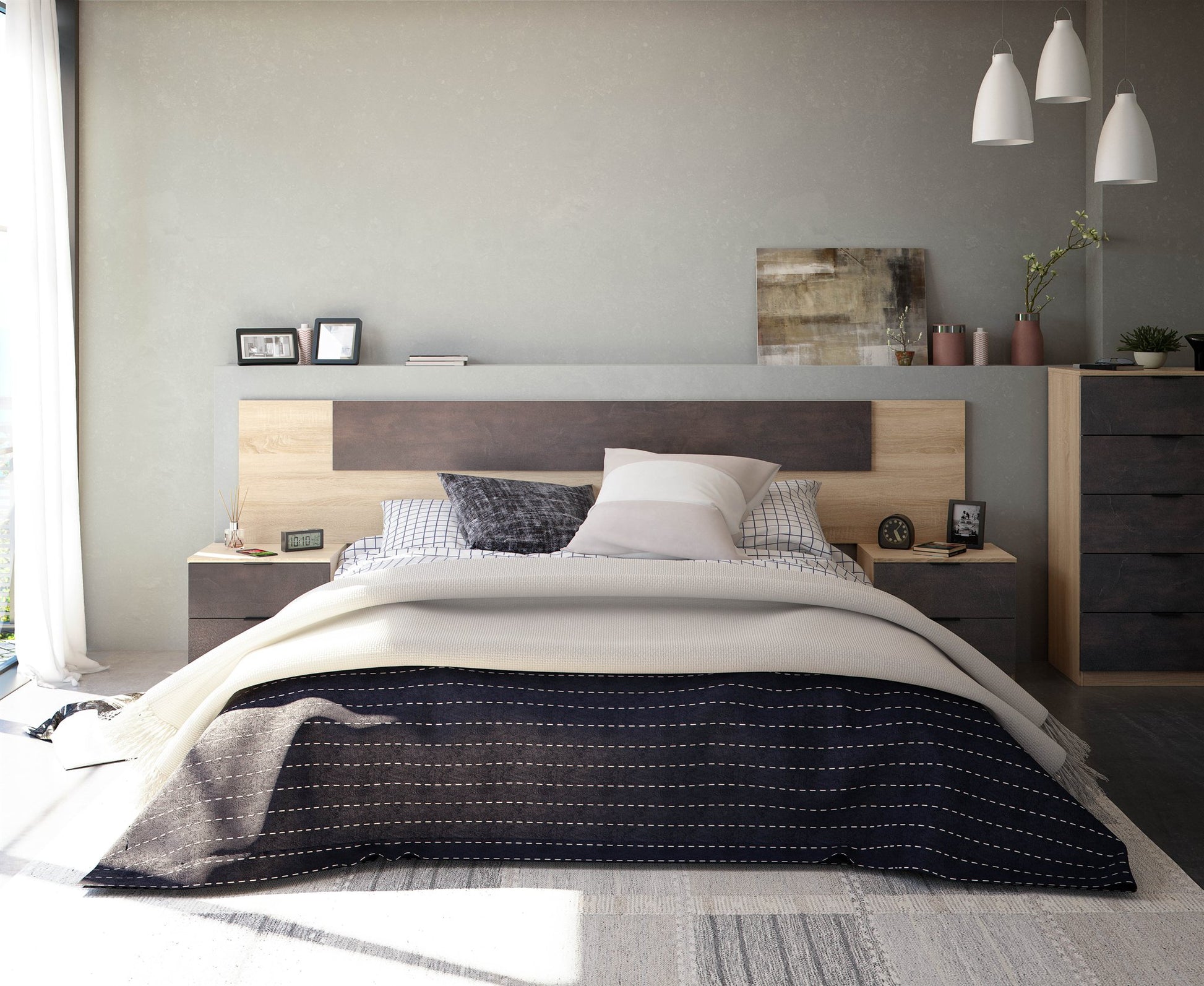 Comprar Cabezal y 2 Mesitas Alaya online en KitMuebles