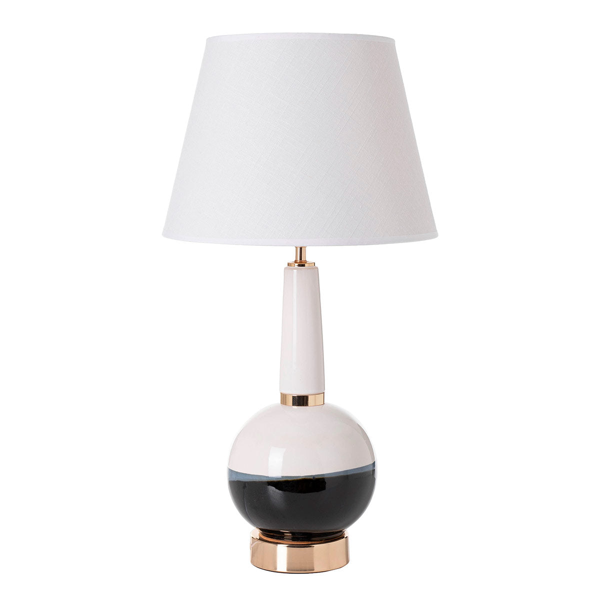 Lámpara de sobremesa Duality: diseño refinado, base cerámica tonos neutros, pantalla seda blanca. Ideal para mesita de noche o despacho. E27.