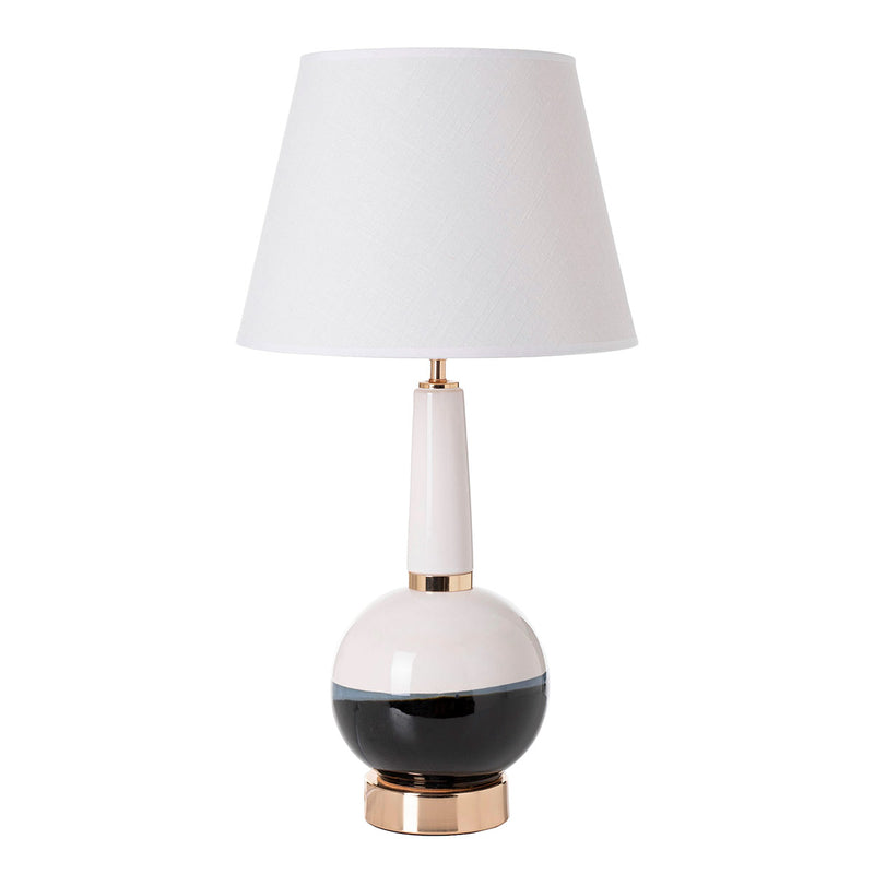 Lámpara de sobremesa Duality: diseño refinado, base cerámica tonos neutros, pantalla seda blanca. Ideal para mesita de noche o despacho. E27.