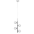 Lámpara de techo Staccato, diseño lineal con esferas blancas de cristal y estructura de hierro cromado plata brillo. Ideal para comedor.