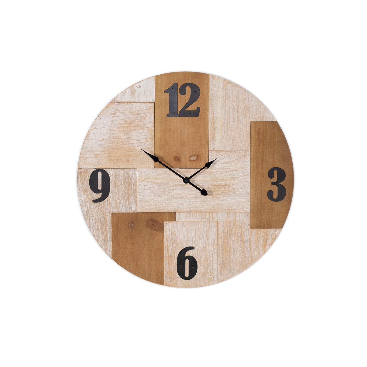 Reloj de pared Patchwork rústico, diseño efecto madera natural, estilo nórdico/industrial. Ideal para cocina, salón o recibidor.
