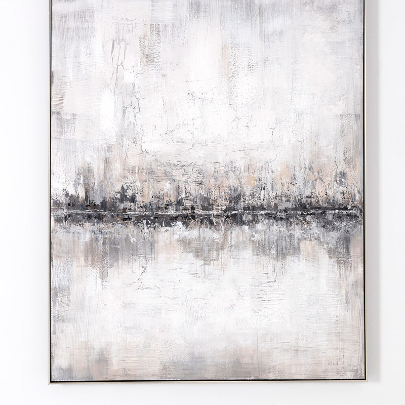 Cuadro abstracto "Mist" óleo sobre lienzo, paleta neutra, gris y ocre. Ideal para decoración nórdica, minimalista y contemporánea.