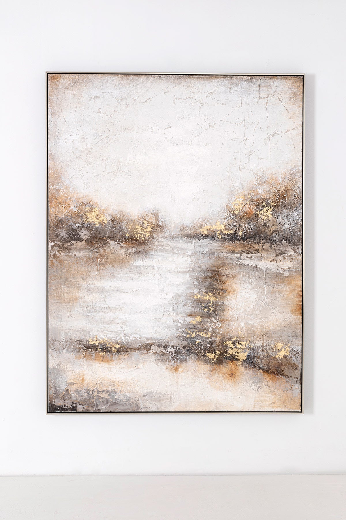 Cuadro abstracto "Haze" óleo sobre lienzo, paleta tierra/dorada. Gran formato (120x160cm). Decoración contemporánea, natural o lujo discreto.