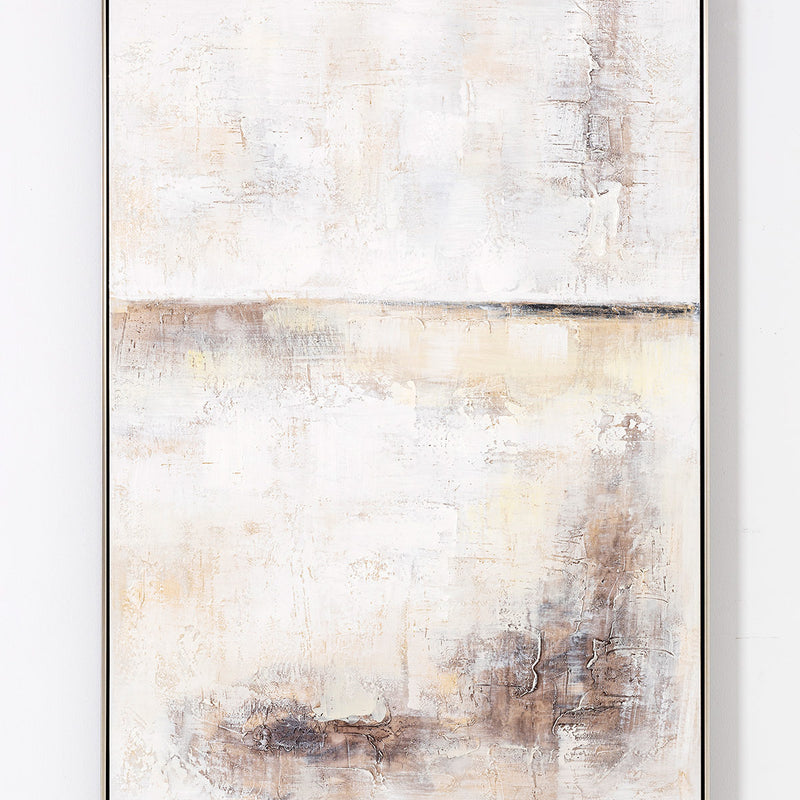 Cuadro abstracto "Dune" en tonos tierra/ocre, pintura al óleo. Diseño de paisaje árido, textura sutil, estilo natural/mediterráneo/contemporáneo.