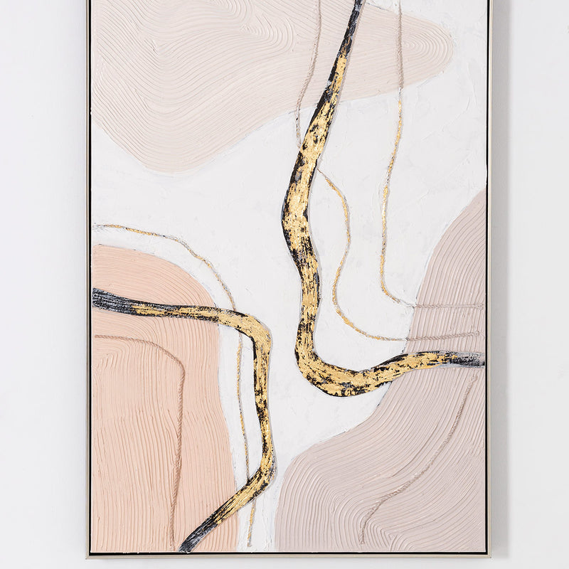 Cuadro abstracto "Valley" en relieve, tonos tierra y oro. Arte moderno de 80x120 cm con textura esculpida ideal para decoración minimalista.