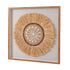 Cuadro vitrina Demeter con fibras naturales y conchas artesanales, diseño étnico y rústico moderno, enmarcado en madera roble. 100x100 cm.