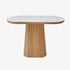 Consola Stela moderna estilo nórdico, tapa porcelánico blanco veteado, base madera roble. Ideal para recibidores, ancho 120 cm.