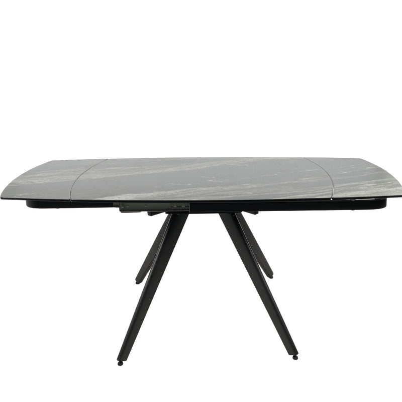 Mesa extensible Storm industrial con sobre porcelánico antracita veteado y patas metálicas negras. Medidas: 120-180x80x76 cm.