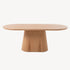 Mesa fija Savia de diseño orgánico, tapa ovalada y base troncocónica en madera de roble natural. Ideal para comedor moderno, nórdico o rústico.