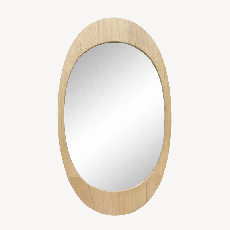 Espejo ovalado Jupiter con marco de madera roble claro. Diseño minimalista y moderno, ideal para recibidor, pasillo o dormitorio.