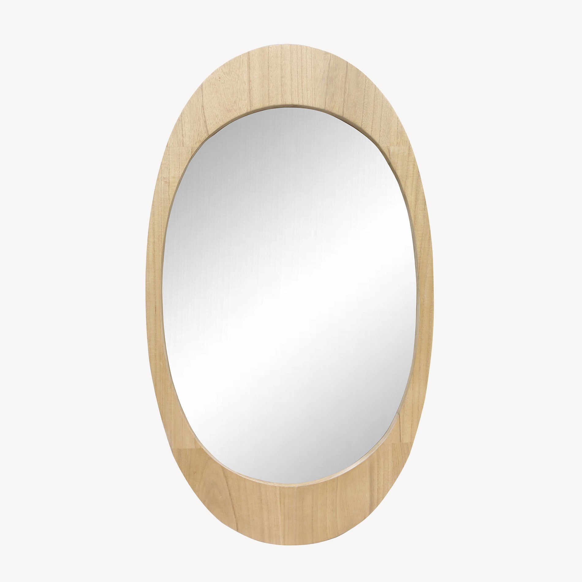 Espejo ovalado Jupiter con marco de madera roble claro. Diseño minimalista y moderno, ideal para recibidor, pasillo o dormitorio.