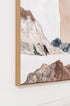Cuadro abstracto "Sierra" vertical, paisaje montañoso minimalista, tonos tierra/arena, relieve en lienzo, marco metálico. Estilo nórdico moderno.