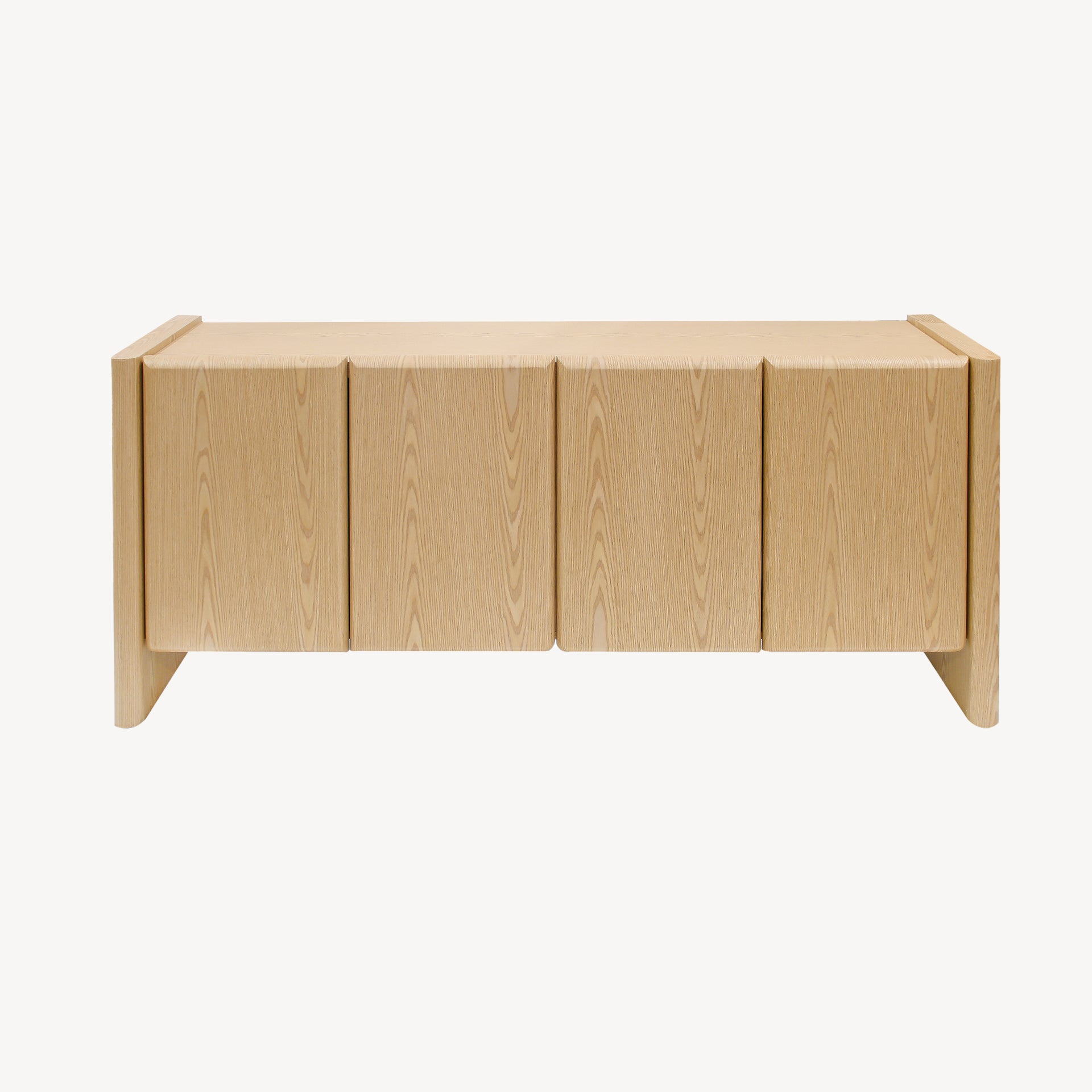 Aparador Gio de roble macizo, 4 puertas, minimalista y contemporáneo. Estilo nórdico/japandi. Medidas: 180x45x75,5 cm.