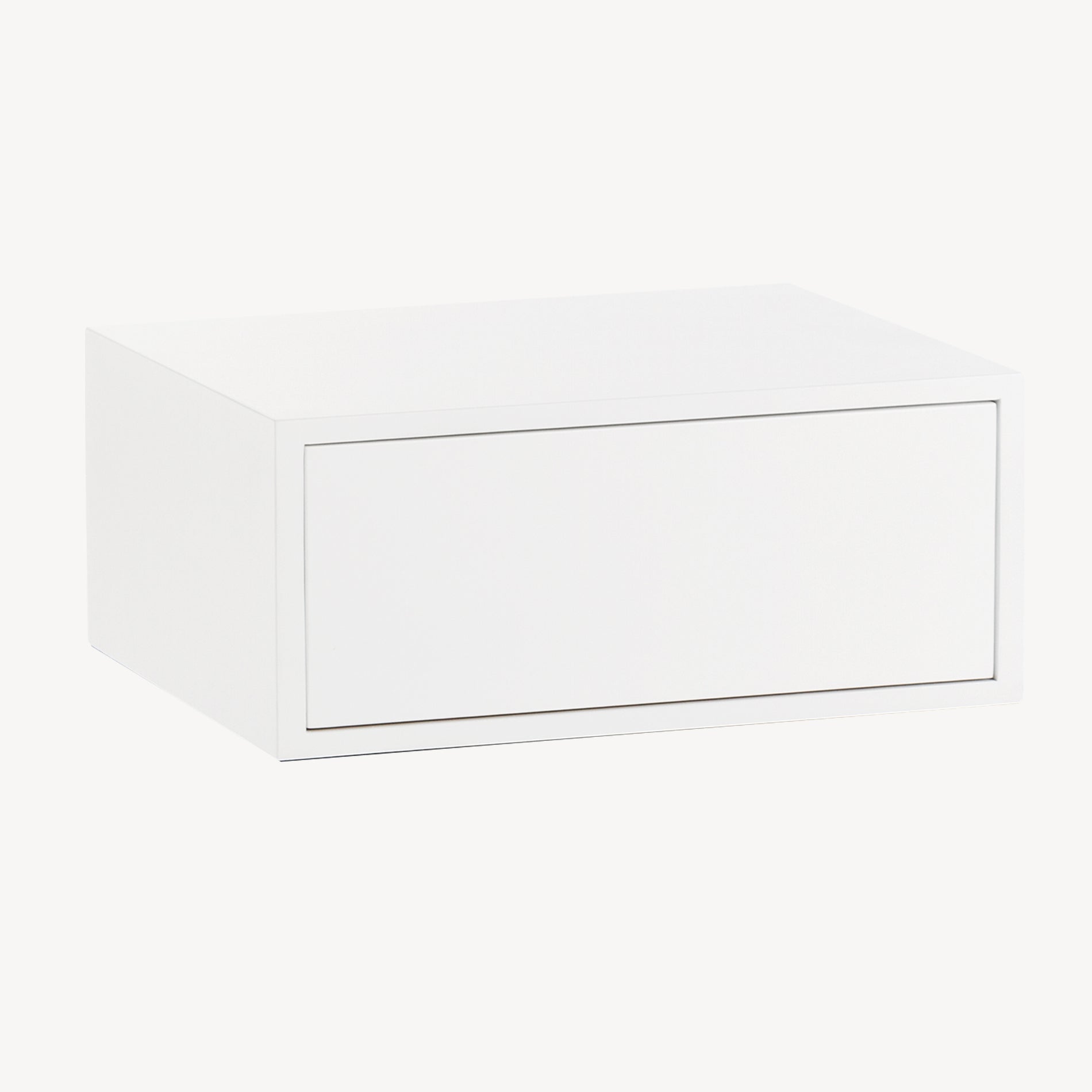 Mesita de noche suspendida Air madera blanco/roble diseño minimalista, sin tiradores, cajón suave, 48x33,5x21,5 cm. Ideal dormitorio moderno.