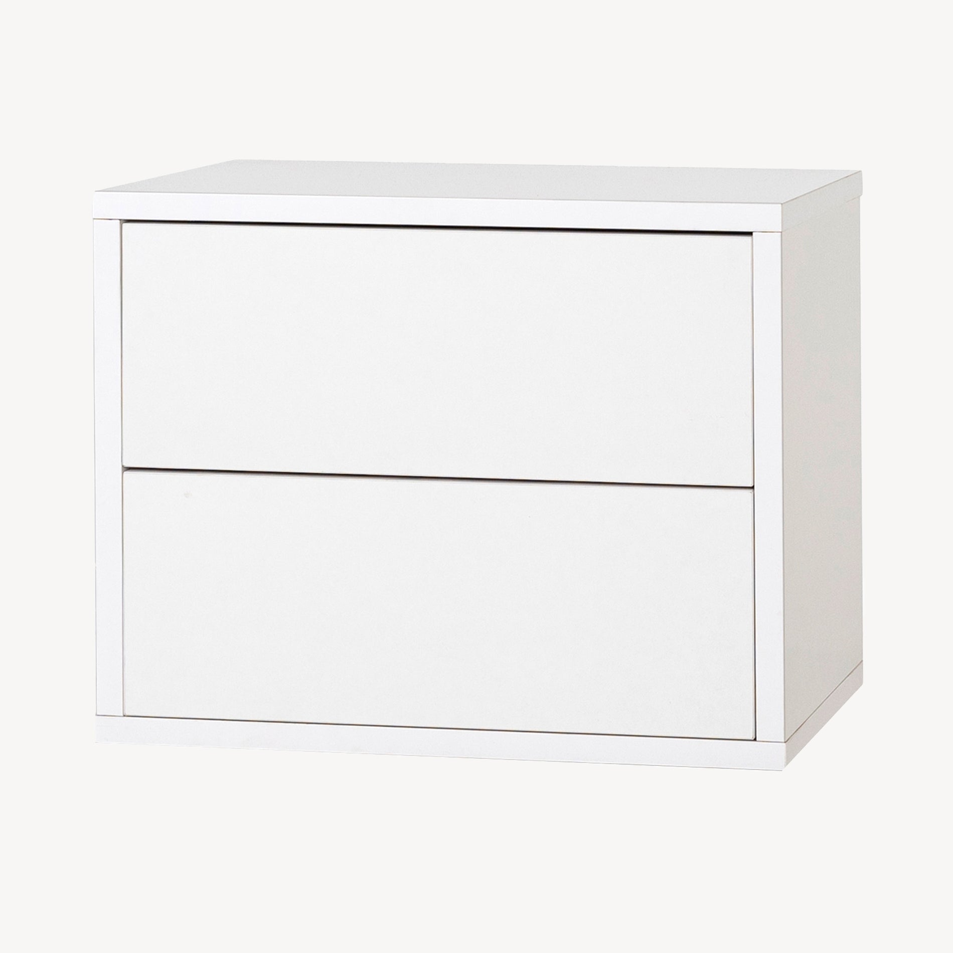 Mesita de noche Duplo moderna, madera lacada/roble, 2 cajones, 48x33.5x39 cm. Diseño purista, ideal dormitorio minimalista.
