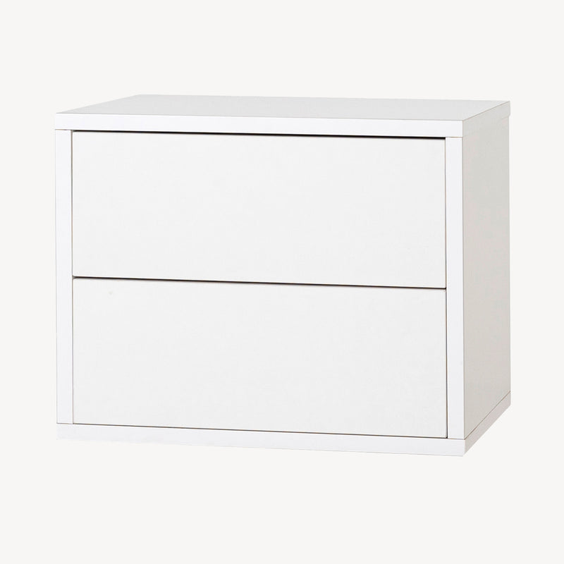 Mesita de noche Duplo moderna, madera lacada/roble, 2 cajones, 48x33.5x39 cm. Diseño purista, ideal dormitorio minimalista.