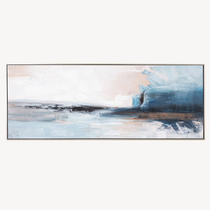 Cuadro abstracto "Oceanus" de paisaje marino contemporáneo. Pintura sobre lienzo con marco de madera. Ideal decoración moderna o nórdica.