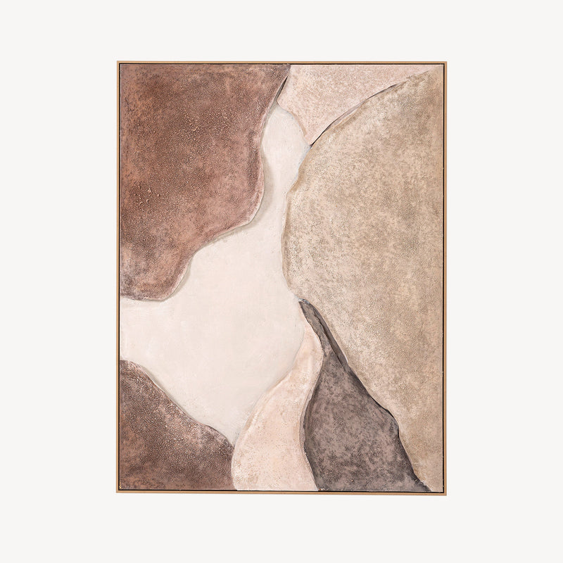 Cuadro Travertino: arte mural con relieve táctil, inspiración geológica y tonos minerales. Ideal para decoración Japandi, minimalista y contemporánea.