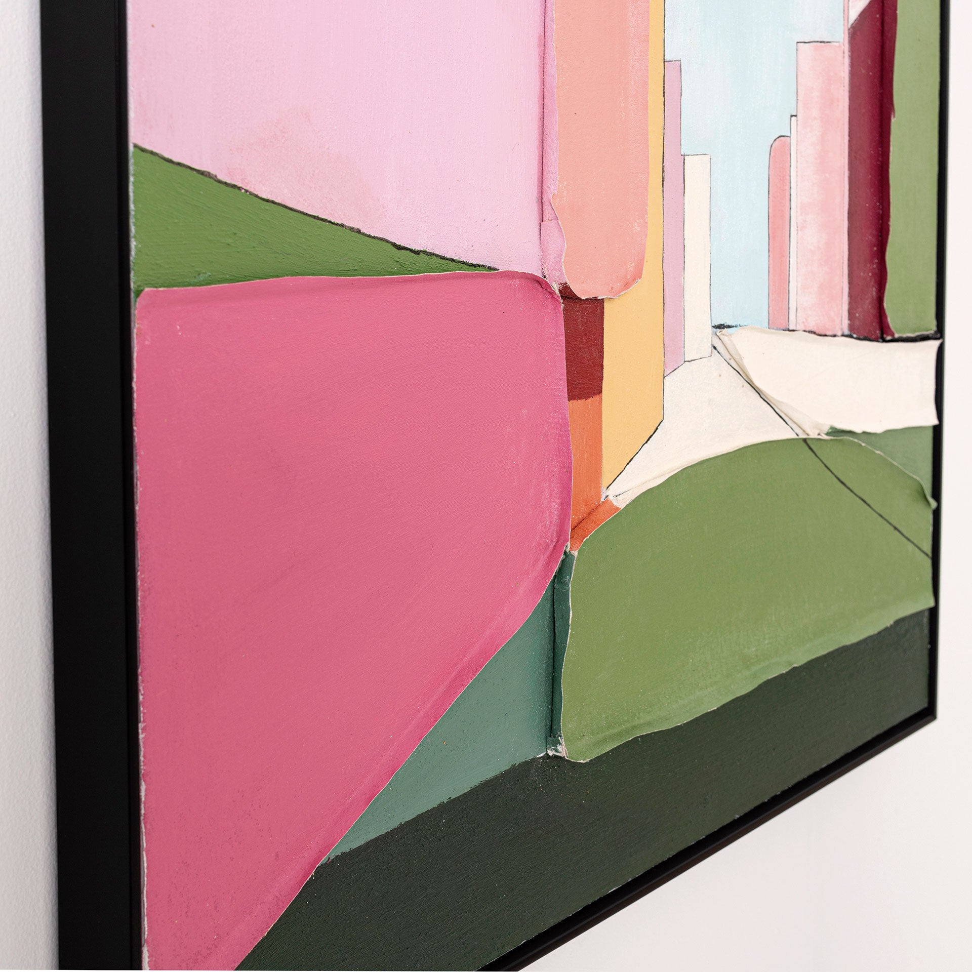 Set de 2 cuadros District, arte abstracto geométrico urbano, lienzo de alta calidad, enmarcado en madera negra. Medidas 80x80 cm.