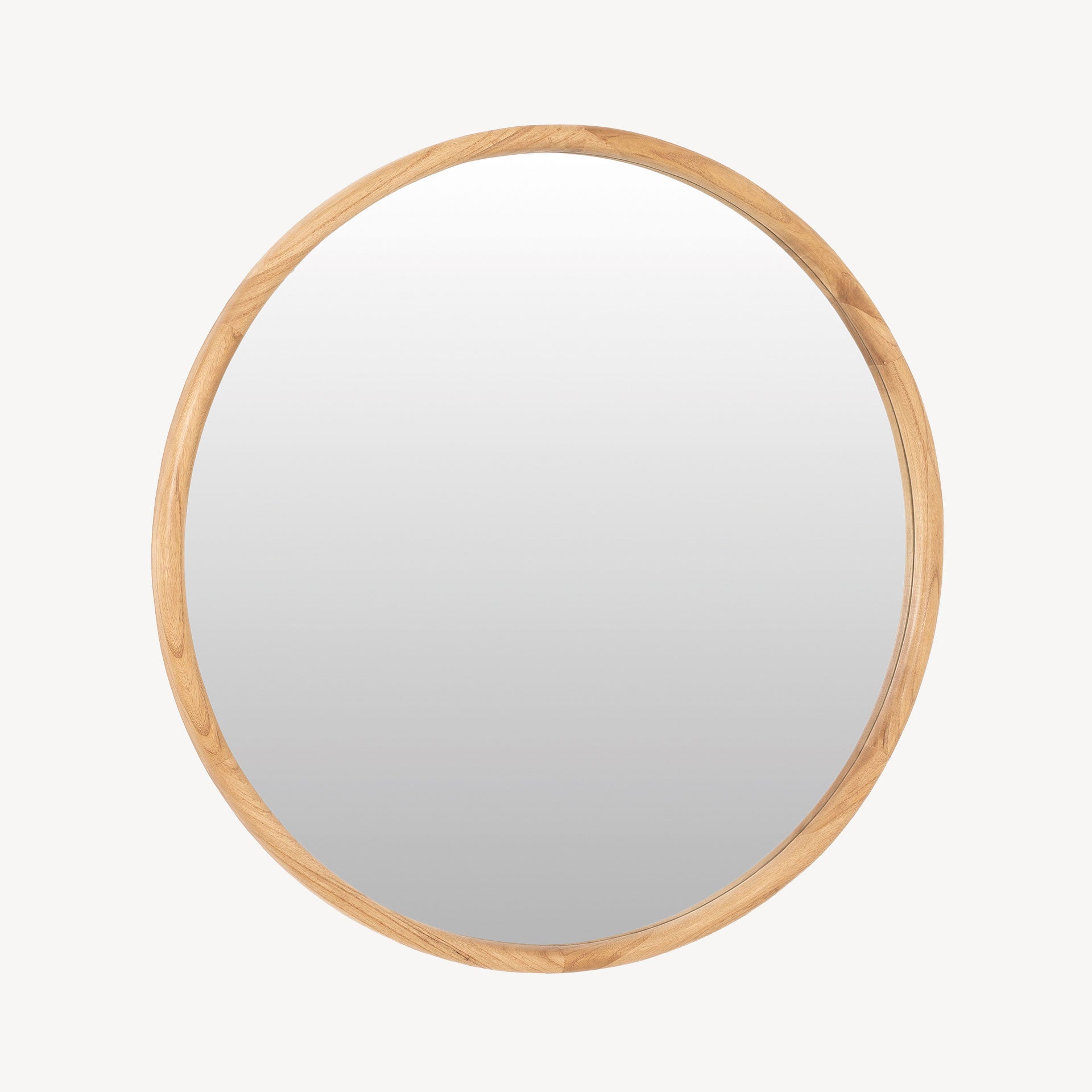 Espejo Terra circular con marco de madera roble natural. Estilo nórdico, japandi o minimalista, perfecto para salón, recibidor o dormitorio.