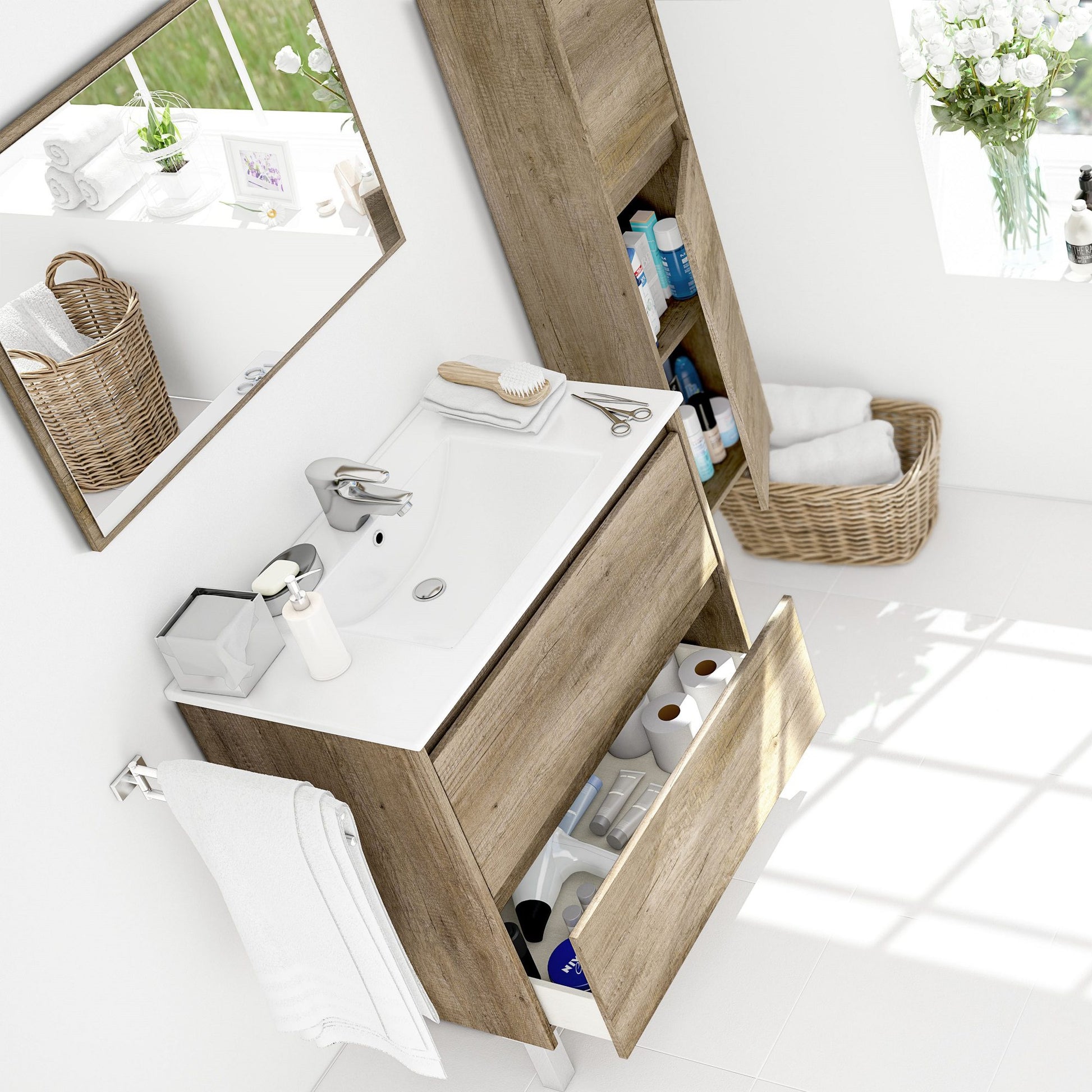 Mueble Lavabo con Espejo Dakota 80cm + Lavabo