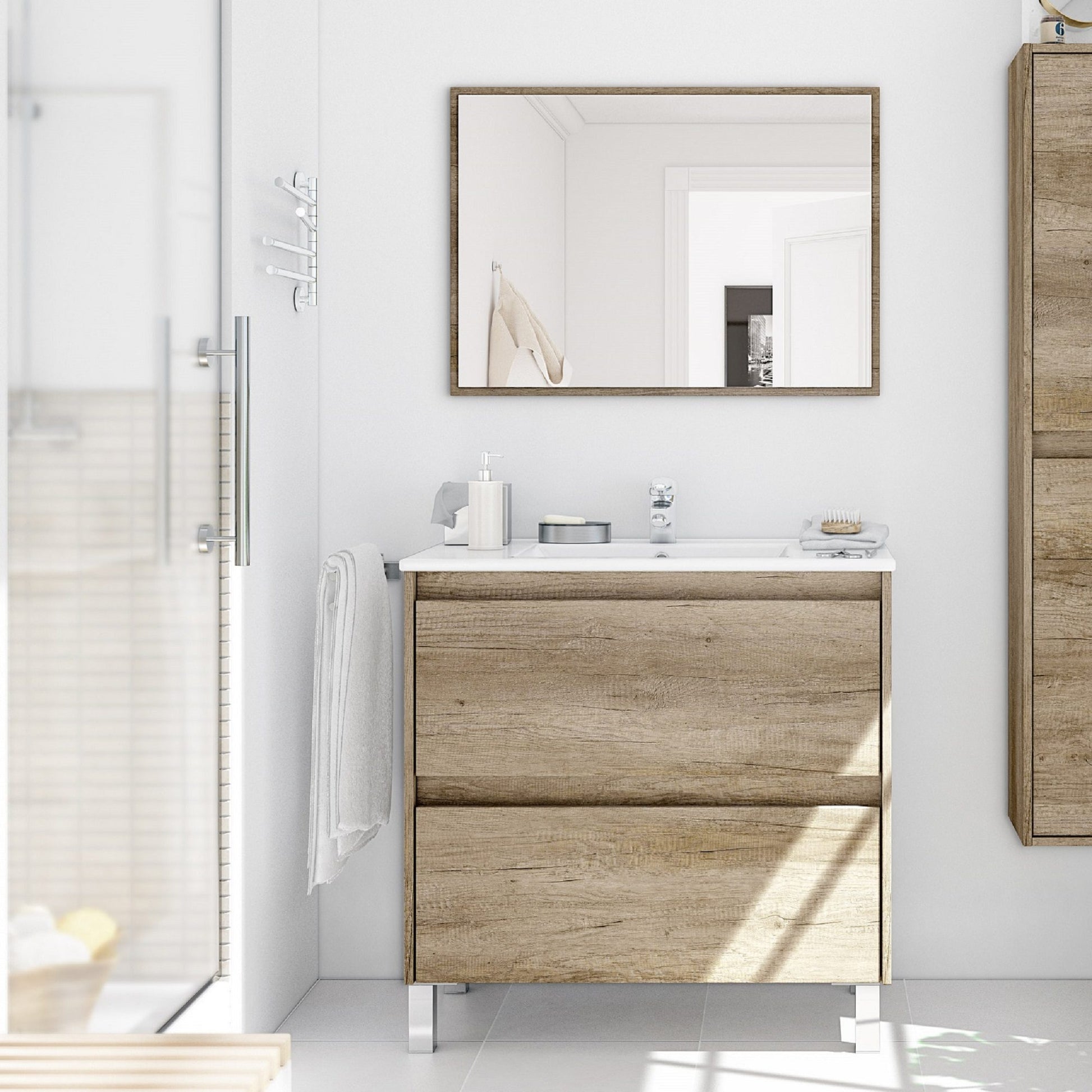 Mueble Lavabo con Espejo Dakota 80cm + Lavabo