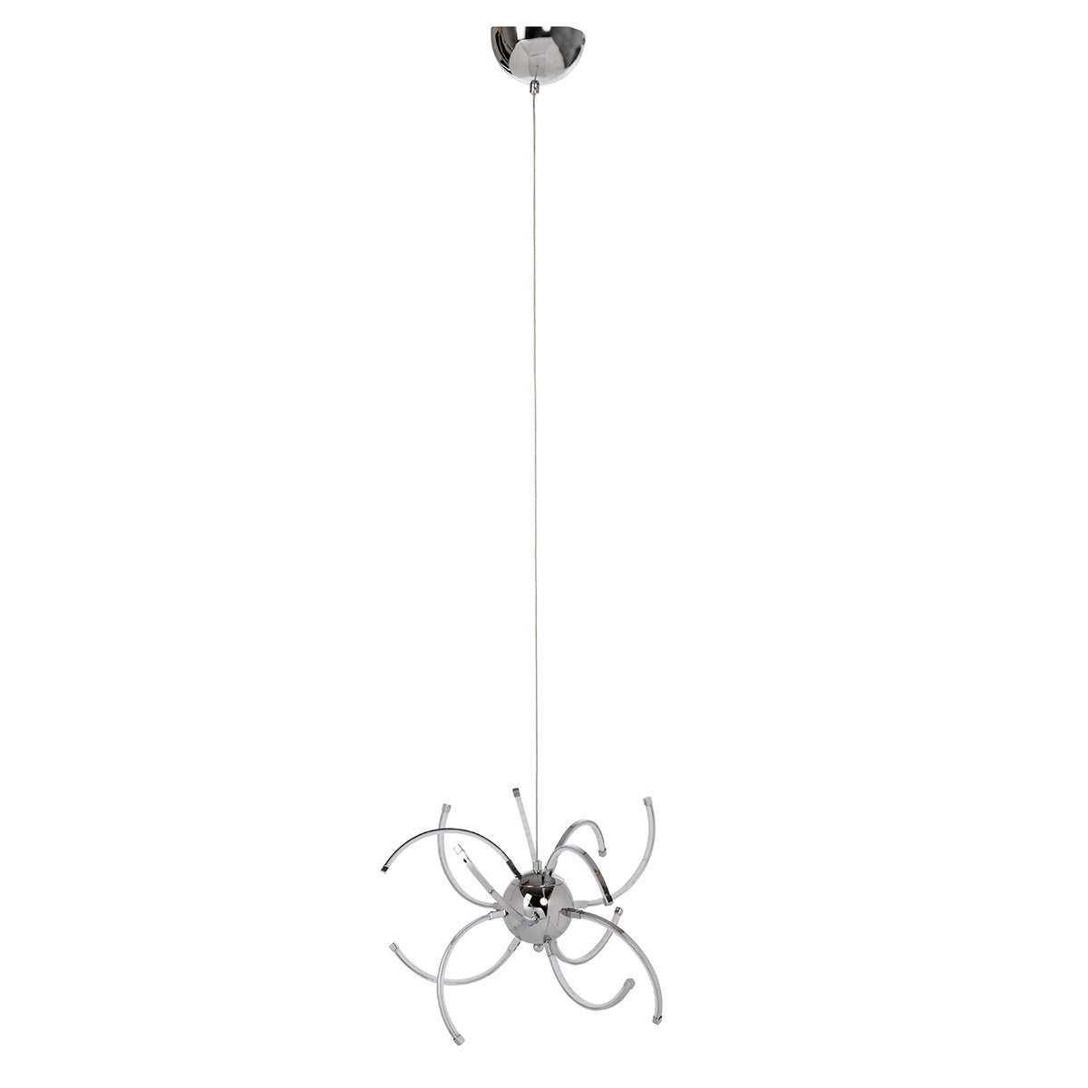 Lámpara de techo Helix LED SMD 38W diseño araña abstracto en metal cromado plata, 40x40x120 cm. Iluminación elegante y contemporánea.