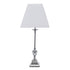 Lámpara de sobremesa Argent, diseño clásico refinado, metal cromado plata brillo y pantalla de tela blanca. Ideal para salón o dormitorio.