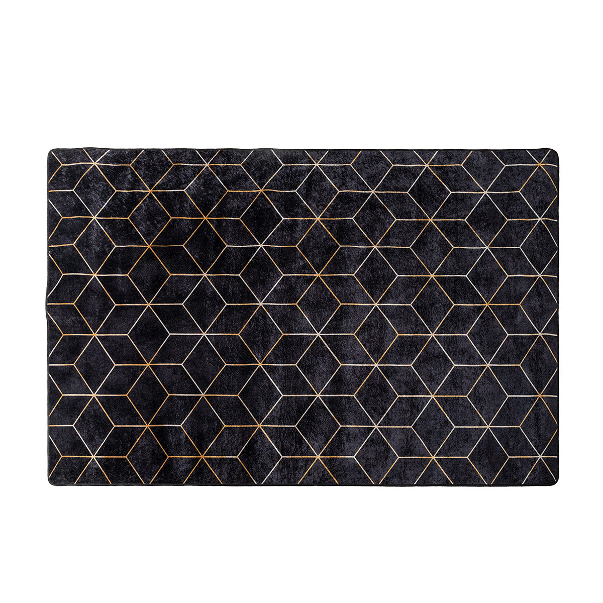 Alfombra Empire Gold Art Déco geométrica negra y oro metálico, 100% PES, base antideslizante. Medidas: 130x190 cm a 180x300 cm.