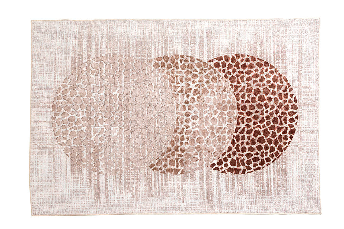 Alfombra moderna Solaris, diseño geometría orgánica, colores terracota y beige, 100% PES, antideslizante, 160x230 cm.