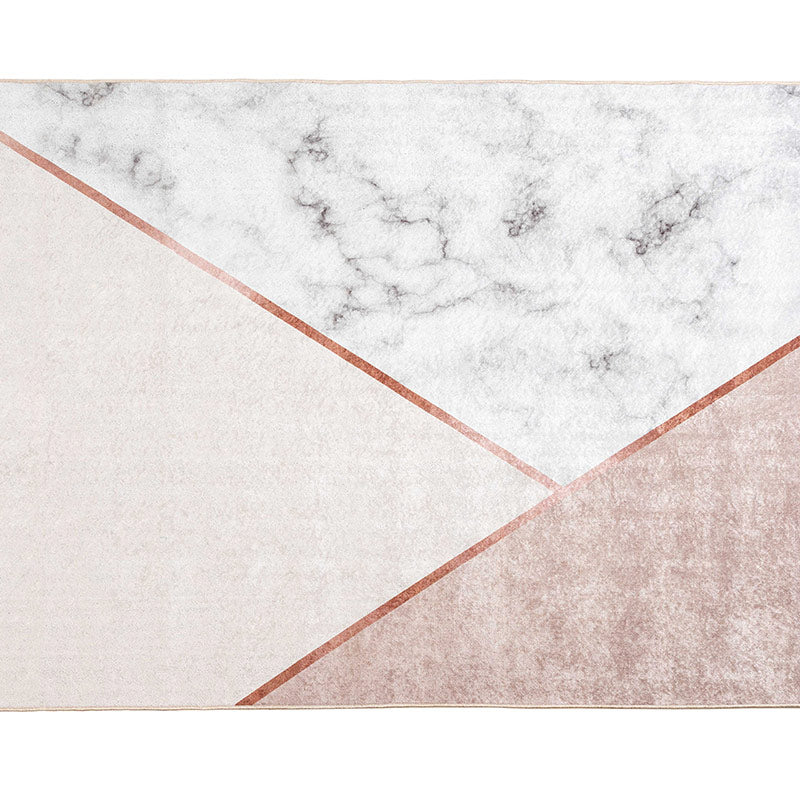 Alfombra Madison geométrica moderna 130x190/180x300 cm, rosa pastel y tonos tierra, mármol y cobre, 100% PES, antideslizante.
