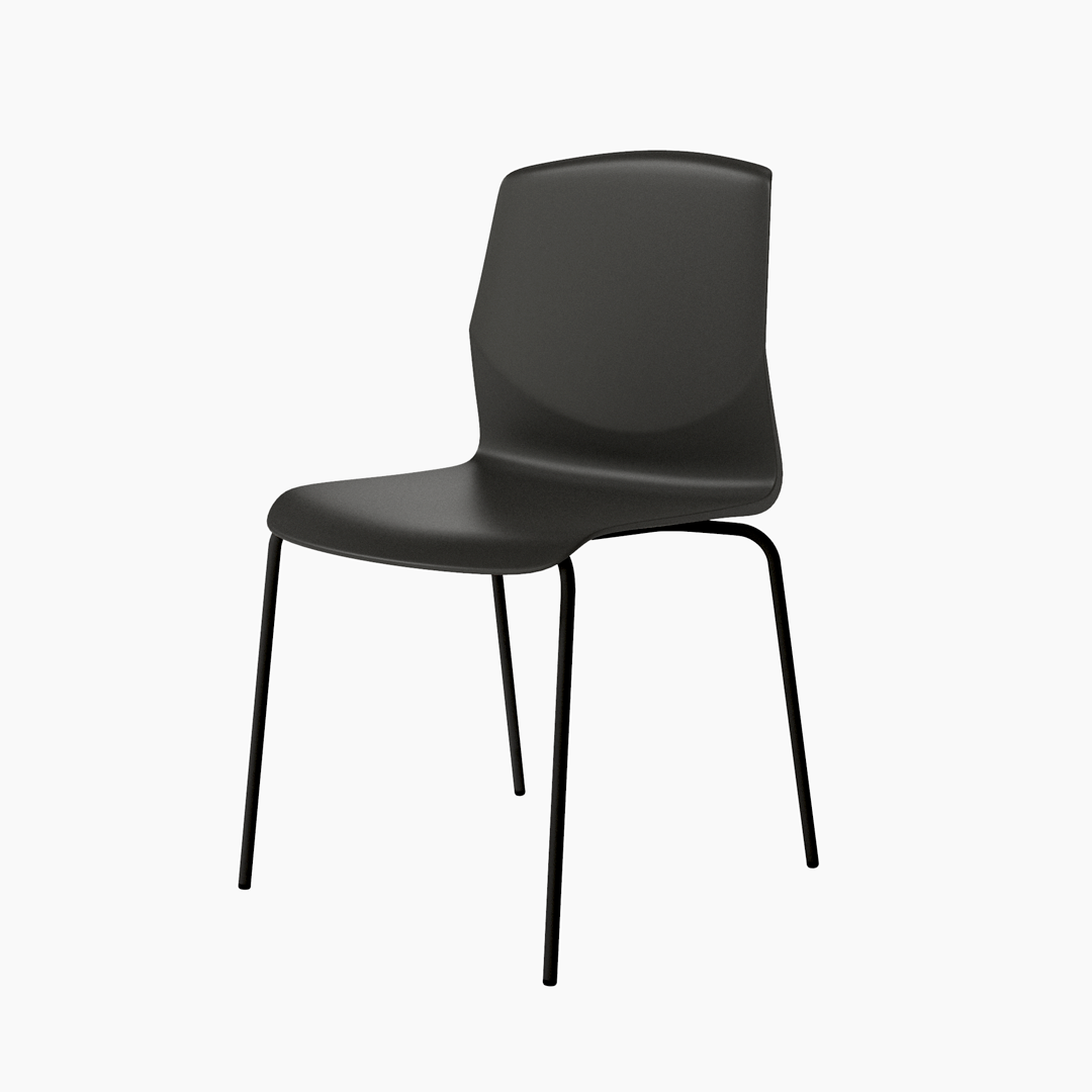 Silla Bristol apilable de polipropileno con patas metálicas negras, diseño contemporáneo para comedor u oficina.