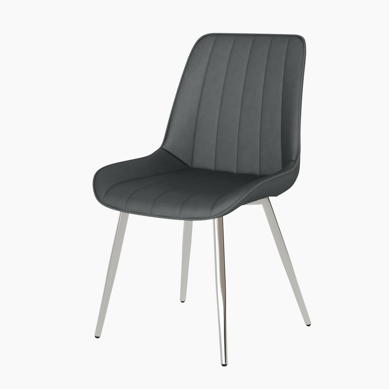 Silla Estambul de comedor tapizada con patas metálicas cromadas, diseño elegante y contemporáneo para interiores modernos.