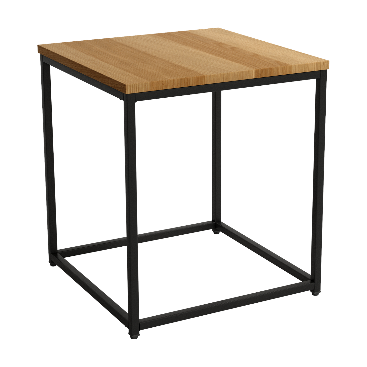Mesa auxiliar Austral cuadrada de diseño moderno con estructura metálica negra y sobre de madera. Ideal para salón o dormitorio.