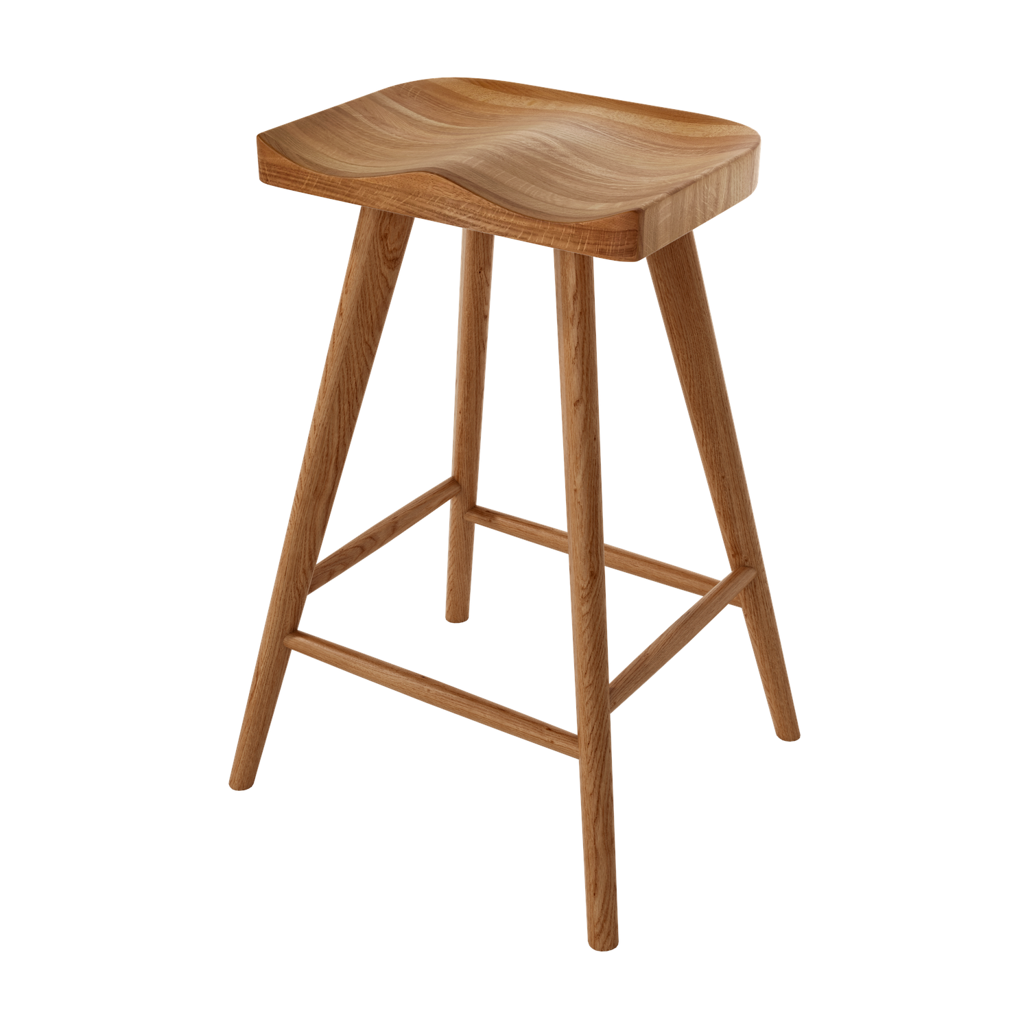 Taburete Junco de madera con acabado en roble natural. Diseño natural y atemporal para cocinas y barras informales.