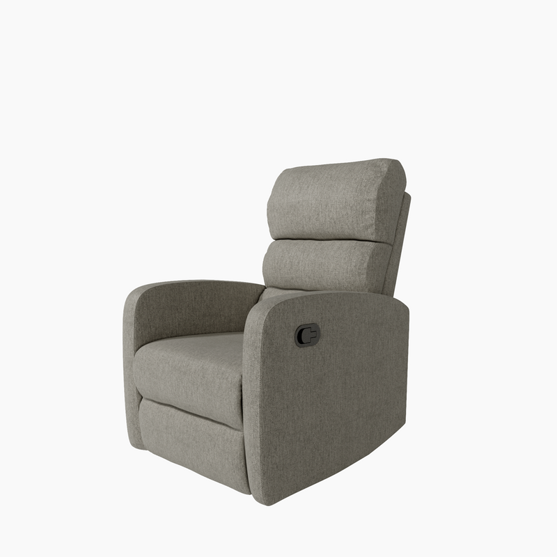 Butaca relax manual Elsa, tapizado cómodo y equilibrado con estructura metálica negra. Respaldo alto y reposabrazos acolchados.