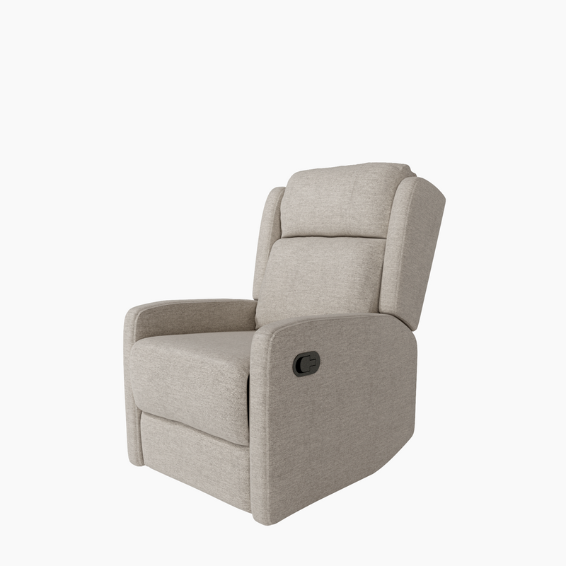 Butaca relax Celia manual con respaldo alto, reposabrazos generosos, estructura metálica negra y tapizado cómodo