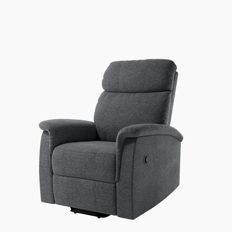 Butaca relax manual Mia con estructura metálica negra, sentada amplia y confortable, ideal para descanso diario