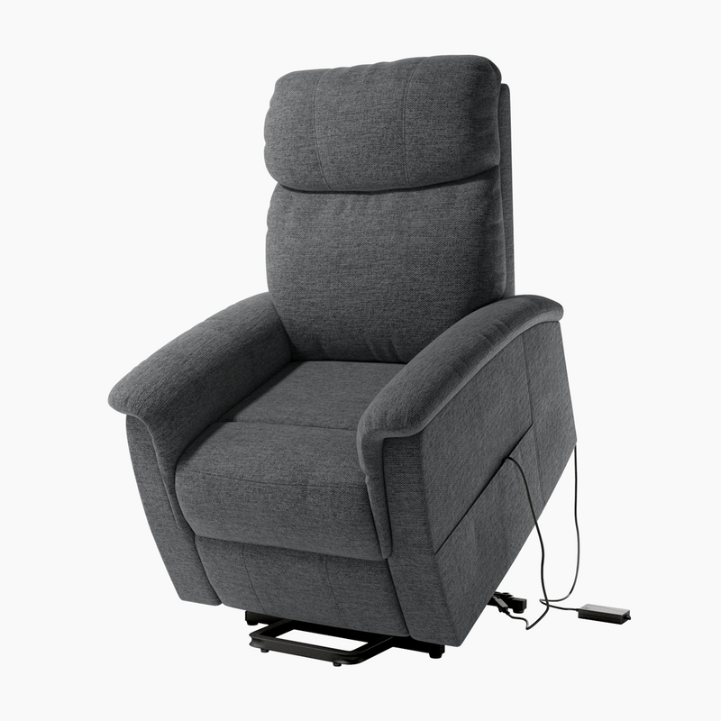 Butaca relax eléctrica Mia con power-lift, respaldo alto para sentada estable y confortable, estructura metálica negra