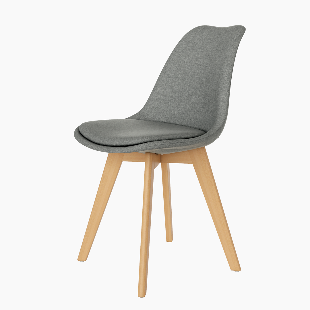 Silla Amsterdam de diseño actual con asiento y respaldo tapizados, patas de madera, estética cálida y ligera para comedor o cocina.