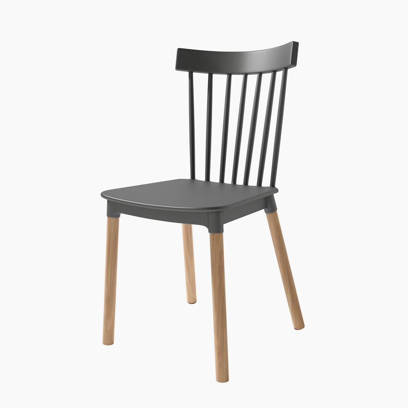 Silla Dublín de diseño clásico, con respaldo de varillas, fabricada en polipropileno y patas de madera natural para cocina o comedor