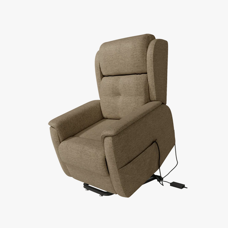 Butaca relax Cloe eléctrica con power-lift y un motor. Asiento confortable, respaldo alto y estructura metálica negra.