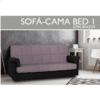Sofá cama Bed-1 con brazos, tapizado loneta LISO GRIS combinado negro