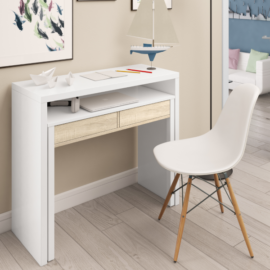 escritorio desplegable TIPO CONSOLA modelo tyron acabado blanco artik combinado color Roble Canadian