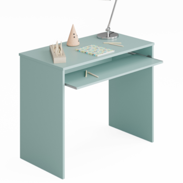 mesa escritorio azul I-Joy del programa Kids con bandeja extraible y acabado color verde aqua
