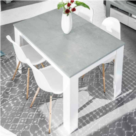 Mesa de comedor estilo industrial acabado cemento combinado color blanco